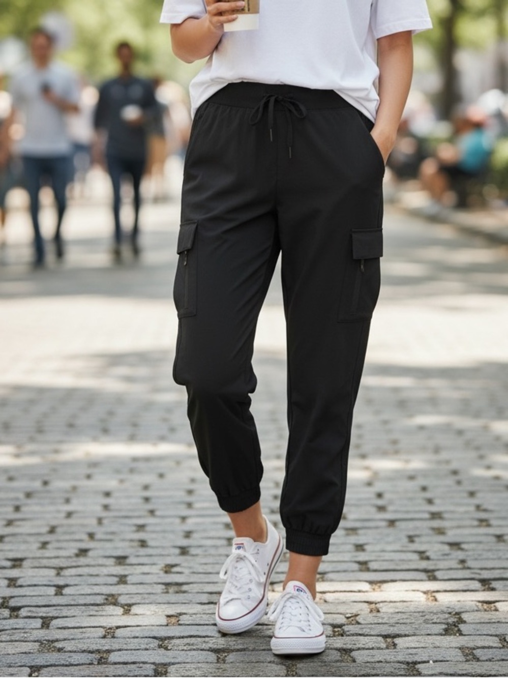 In Good State Cargo Jogger Pants Large Black Stretch Travel Athleisure NWT